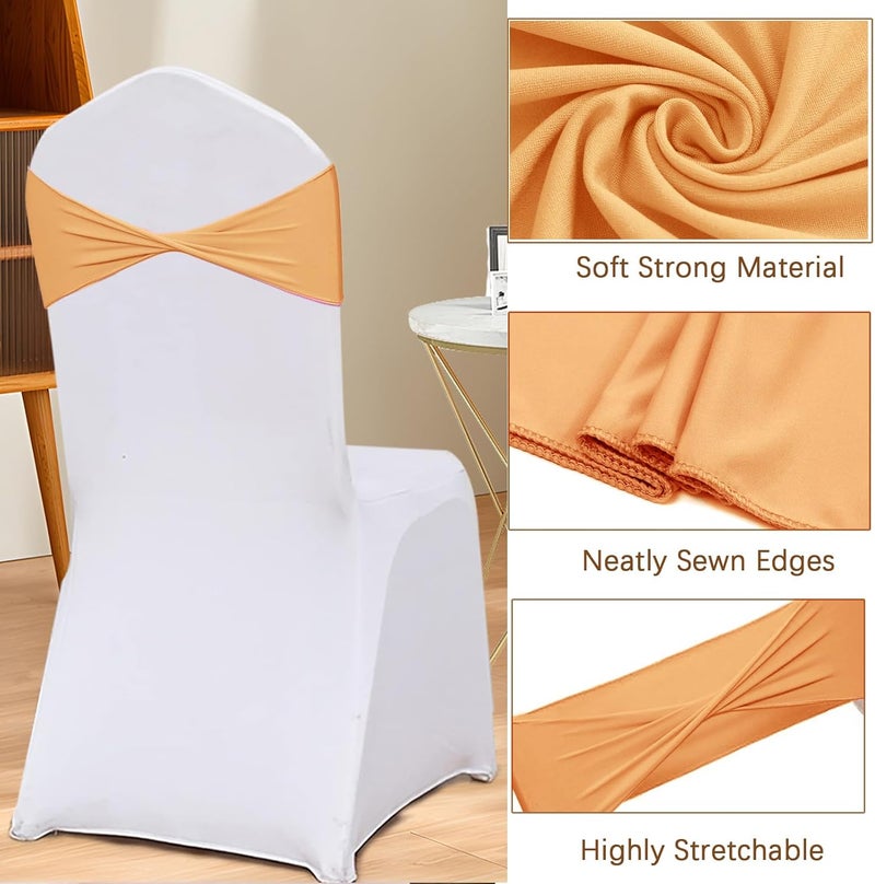 Fbewom Gold Chair Sashes Bows 50 Pcs Spandex Chair Bands Ties Without Buckle Decorations for Wedding Birthday Party Events Ceremony - Image 3